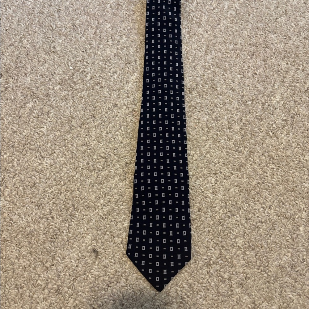Jil Sander Black Tie with White Geometric Design